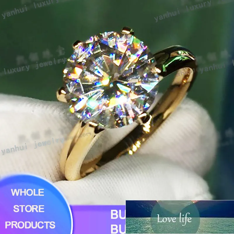 Yanhui har 18K RGP-logotyp ren solid gul guldring lyxig runda solitaire 8mm 2.0ct lab diamant vigselringar för kvinnor zsr1 fabrikspris expert design kvalitet69