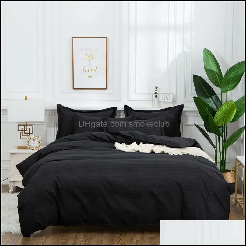 Bedding Sets Simple Strip Set Pure Color Euro Beddings Gray Pillowcase Quilt Cover 220x240 Queen King Size Double Bed For Bedroom