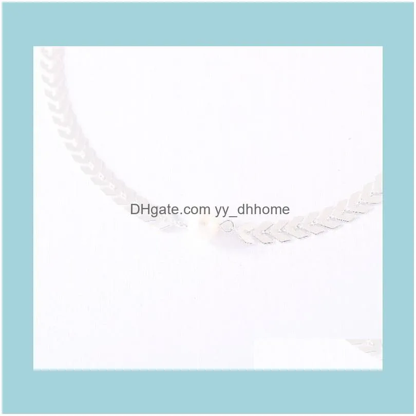 Fashion Snake Chain Choker Letter V Imitation Pearl Short Necklaces Fish Bone Airplane Shape Gold Color Necklace Jewelry Chokers