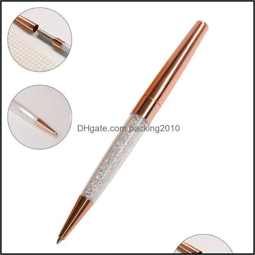 12Pcs/Lot Rose Gold /Silver Pen Diamond Pens Fine Black Ink Crystal Ballp