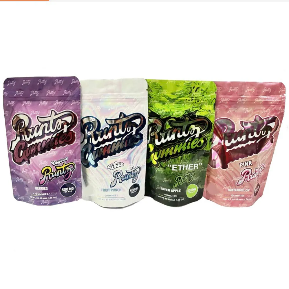 Wholesale Runtz Gummies Pink White Ether Plastic Packaging Bags Gummy