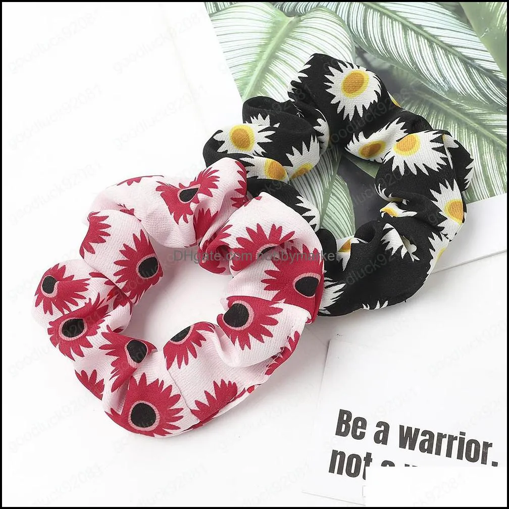 Cute Chiffon Scrunchies Women Daisy Floral Scrunchie Elastic Hair Bands Girls Rubber Hair Ties Ponytail Holder Hair Accessories