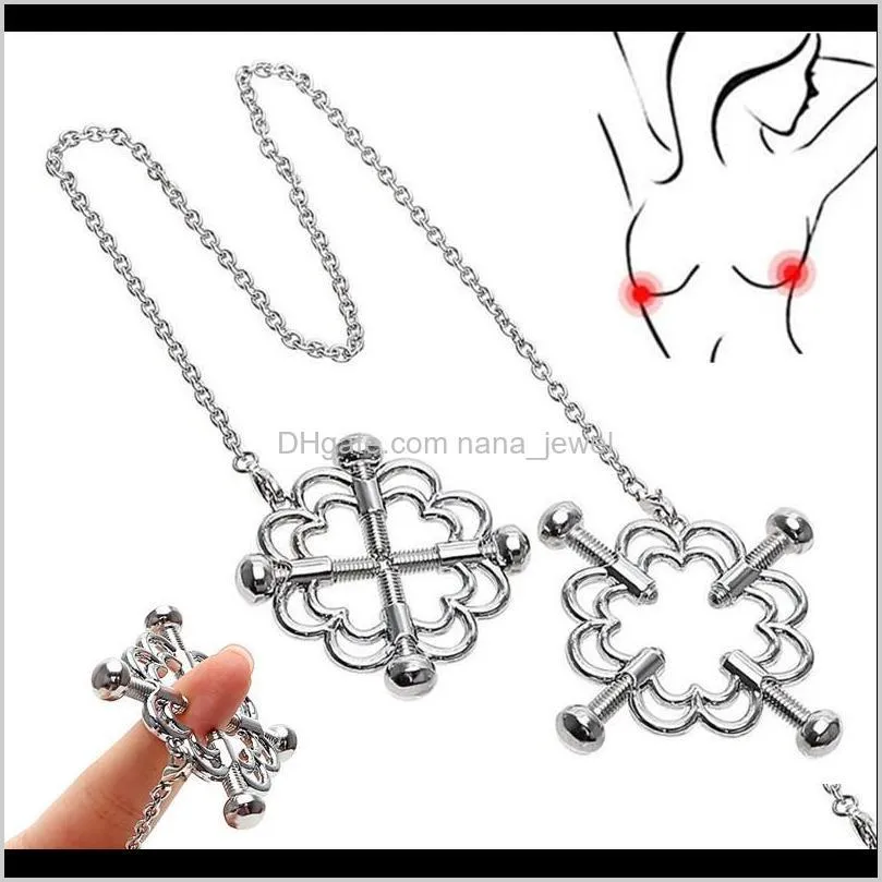 Silver Adjustable Nipple Clip Breast Clamps Deluxe Toy For Nipple Play Detachable Chain Hollowed-Out Design Nipples Ring 6Dzzf Jekpx