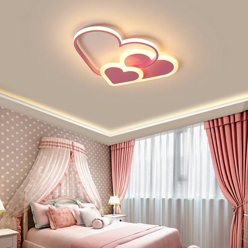 Quarto infantil led teto de teto de luz moderna quarto beb￪ quarto de estudo utens￭lios de estudo criativo l￢mpadas de teto de teto de amor rosa branco criativo