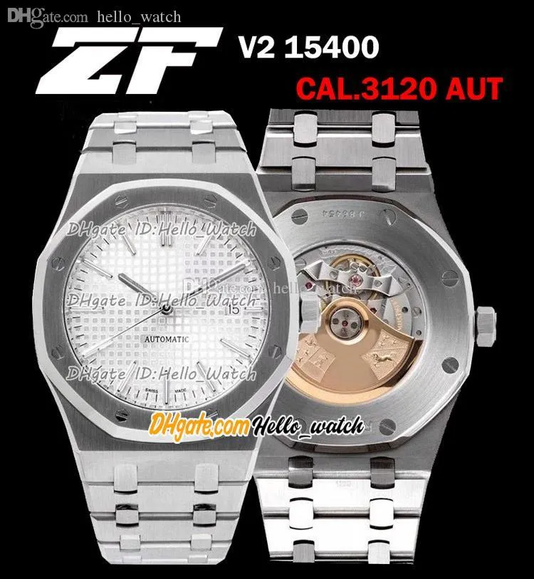 ZF 41mm V2 15400 Ultra Cienki 9,8mm Nurkowanie Cal.3120 Automatyczne męskie Zegarek Biała Tekstura Dial Stick Marker Bransoletka ze stali nierdzewnej Hello_watch