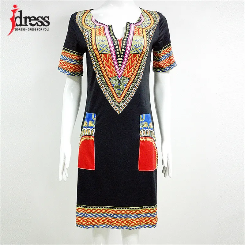 IDress S-XXXL Plus Size Sexy Casual Summer Dress Women Short Sleeve Party Dresses Black Vintage Traditional Printed Dresses (1)