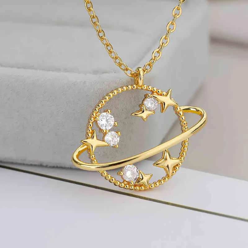 Designer halsband lyx smycken kristall måne planet för kvinnor söt guldkedja zirkon pendant 2021 trend mode jewerly present collier femme