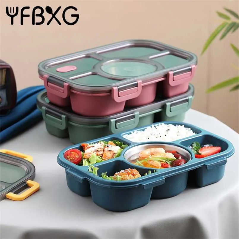 Caixa de almoço portátil para crianças de armazenamento de alimentos plásticos recipiente de microondas Bento caixa com sopa tigela acampar piquenique cozinha comida taper 211108