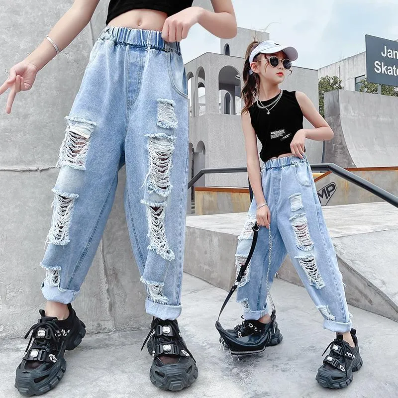 Autumn Ripped Pencil Pants For Teenage Girls Hole Design, Sizes 8