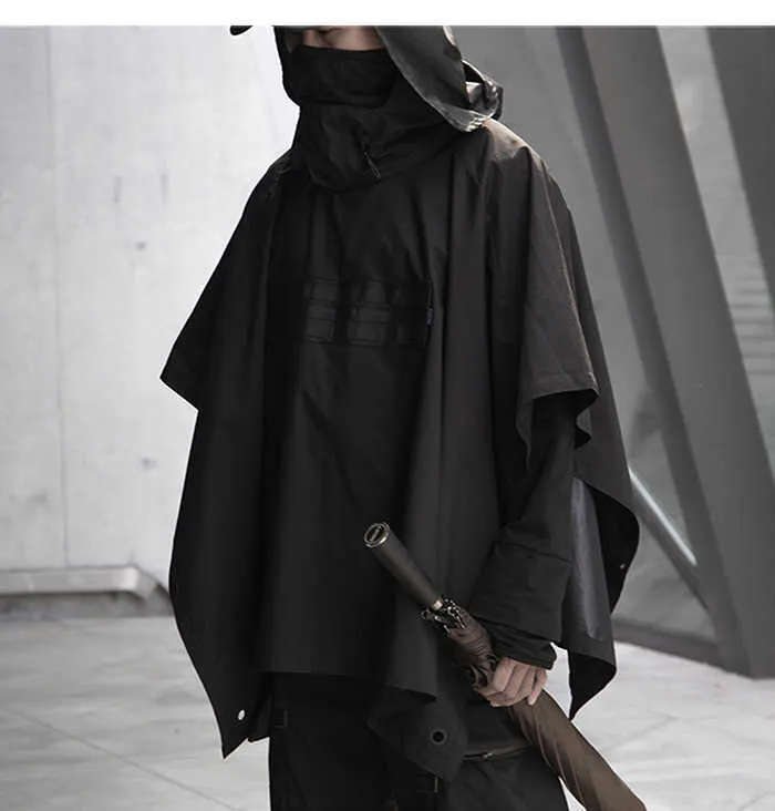 Cyberpunk Cloak Jacket - Dark Ninja Style Hooded Trench Coat