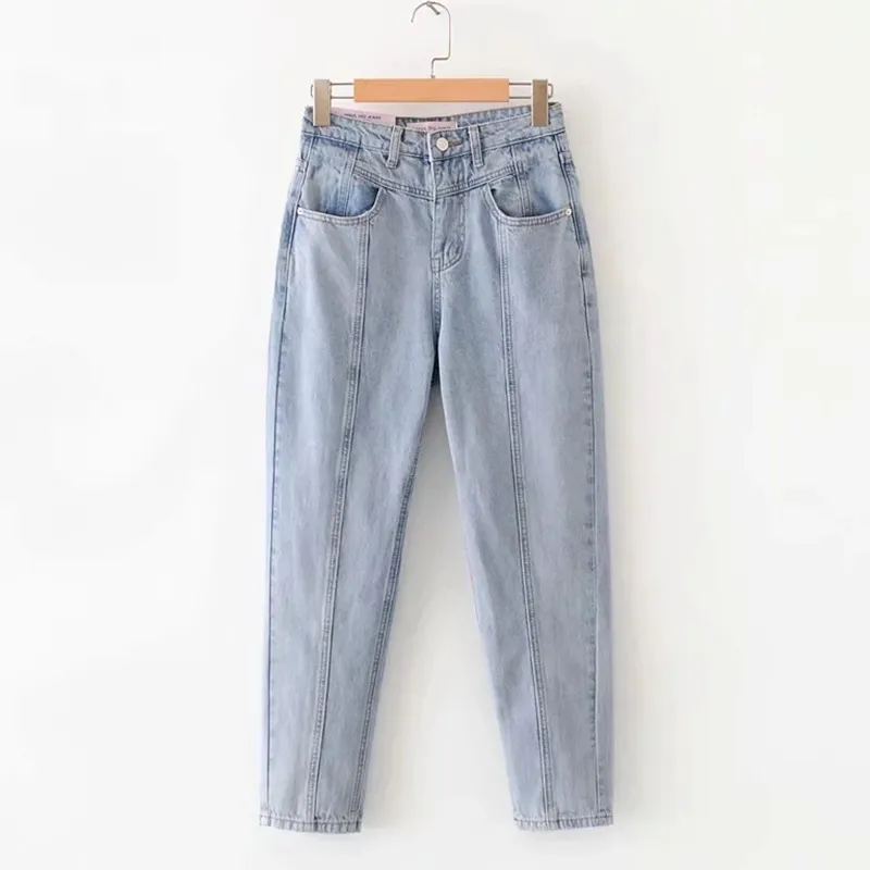 Pantaloni ravanello a vita alta da jeans primaverili pantaloni in denim da strada larghi casual Harem solidi Pantalo 210531