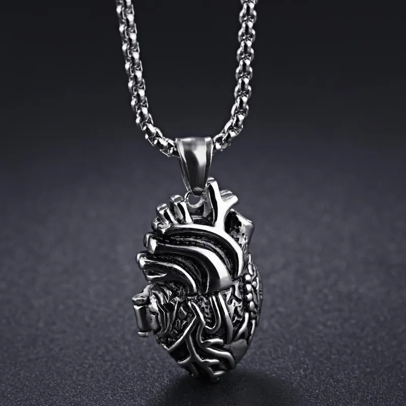 Pendant Necklaces UFOORO Men's Titanium Steel Necklace Heart Personalized Design Openable Jewelry