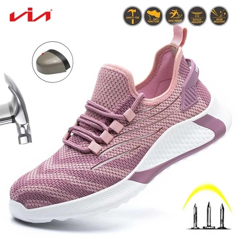 Ultralight Bezpieczeństwo Buty Dla Mężczyzn i Kobiet Anti-Smashing Anti-Piercing Steel Toe Summer Lating Woven Oddychający 220208