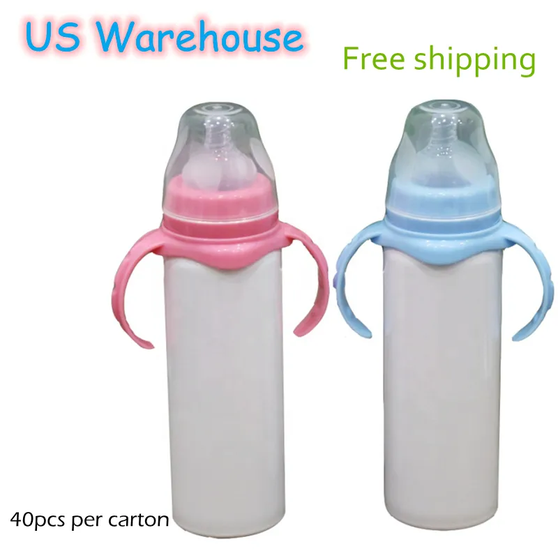 US Warehouse 8oz Sublimatie Sippy Tumbler Baby Waterfles met handgreep Deksel Draagbare roestvrijstalen Melk Cup Diy Buiten Kids Drink Cup B6