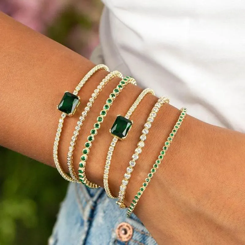 Link, Ketting Glaming Luxe Groene Armband Charms Aklet voor Dames Armbanden op Hand Sieraden Rhinestone Armbanden Groothandel Strand Gift
