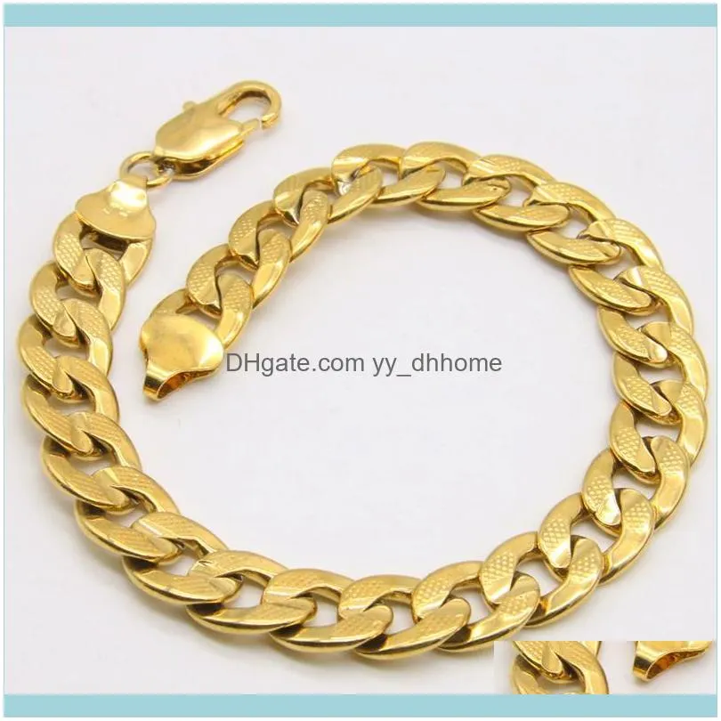 Link, Chain Thick Yellow Gold Filled Mens Womens Bracelet Cuban Link 8.26 Inches Long