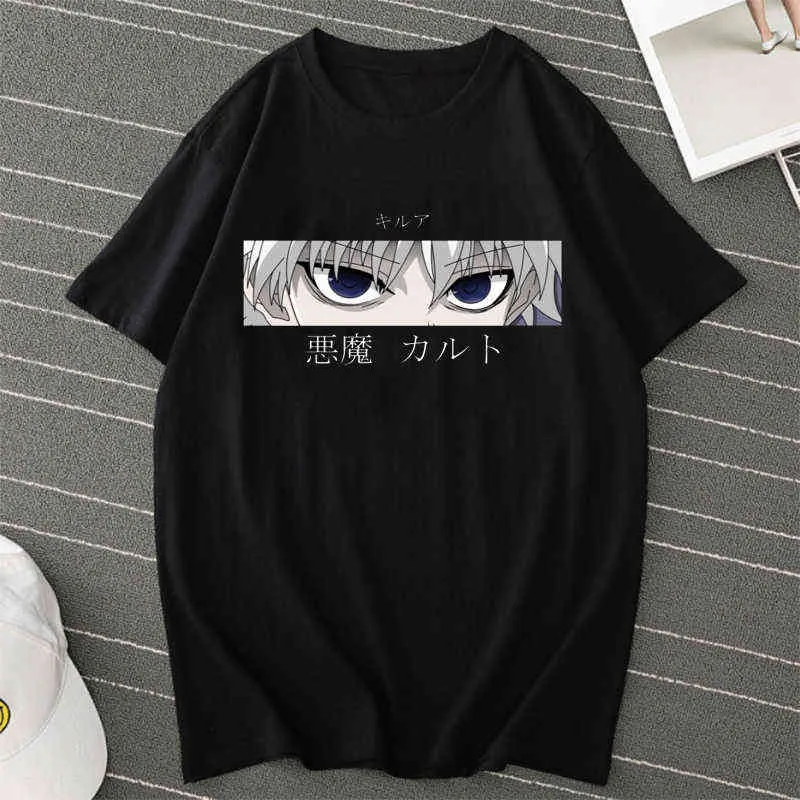 Hunter X Hunter Anime Mens T Shirt Top Tees Killua Zoldyck Devil Eye Teeshirt Top Manica corta Casual Uomo Tshirt Abbigliamento Uomo Y220208