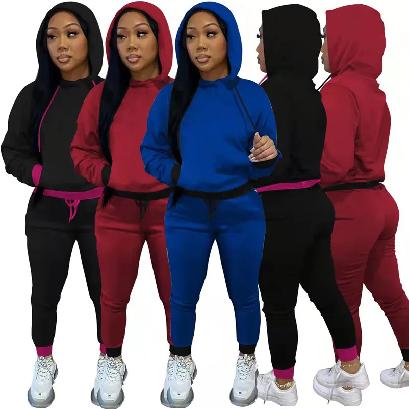 Femmes Jogger costumes Automne hiver survêtements Broderie Survêtements À manches longues à capuche pantalons de survêtement Deux Pièces Ensemble Tenues Running vêtements de sport en gros 6498