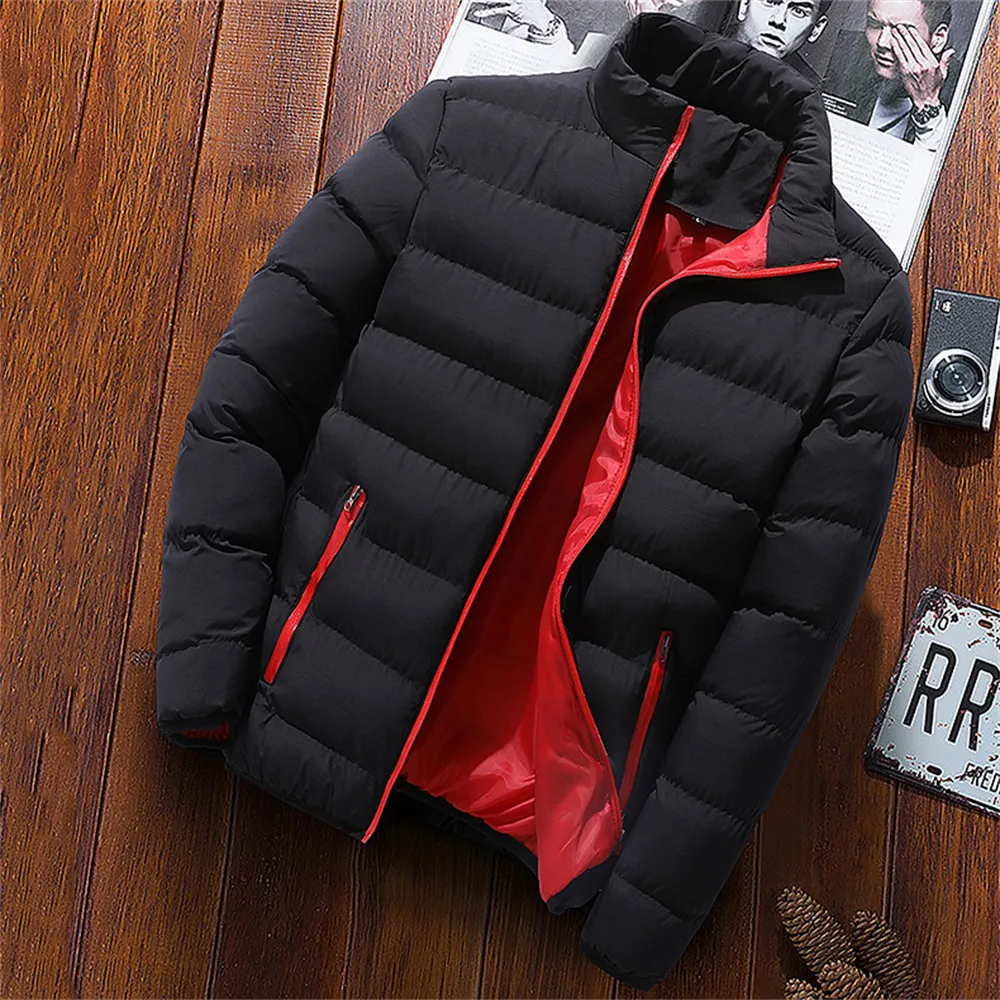 Men's Jackets fashion high collar solid color thick cotton casual windproof jacket