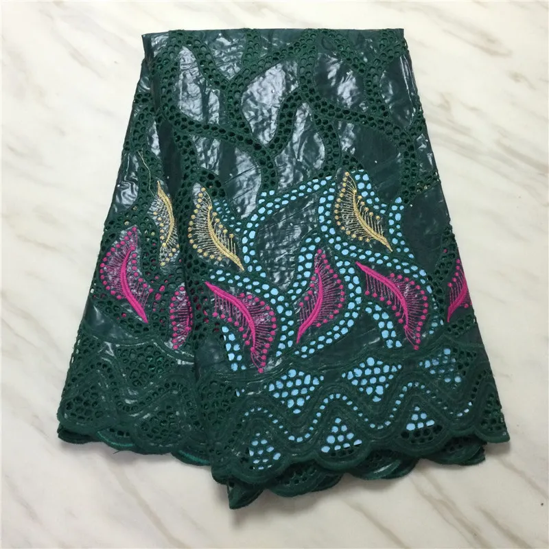5yards Прекрасный темно-зеленый базин Брокадные кружевные ткани африканский хлопковый материал вышивка для заправки PL71399