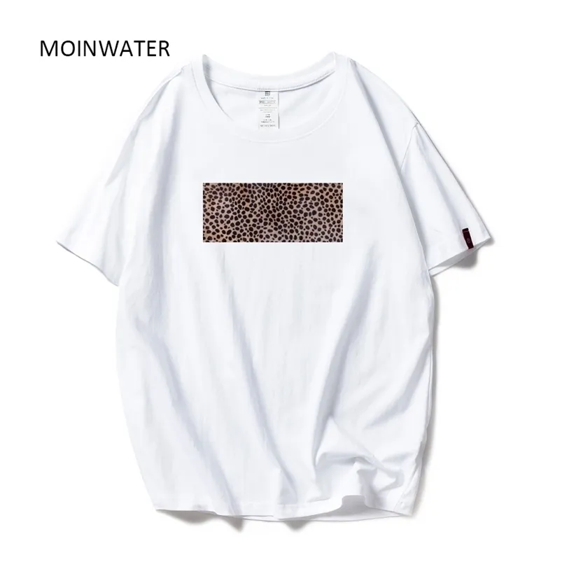 MOINWATER femmes mode imprimé léopard T-shirts blanc noir coton Streetwear T-shirts dame décontracté TeesTops MT1964 210623