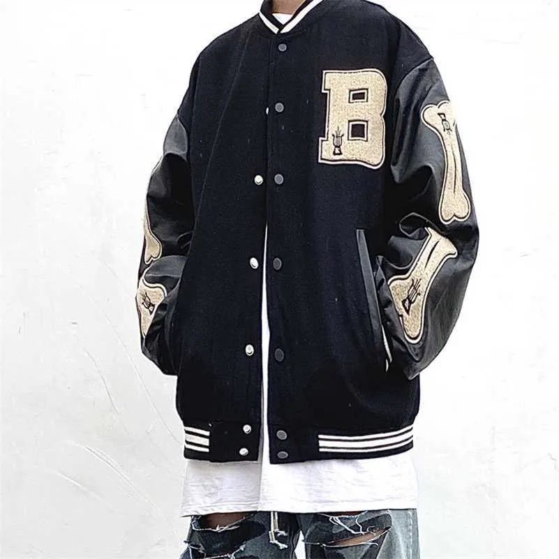 하이 스트리트 남자 재킷 가을 국립 패션 힙합 모직 빈티지 야구 자켓 여성 거리 고품질 코트 211122