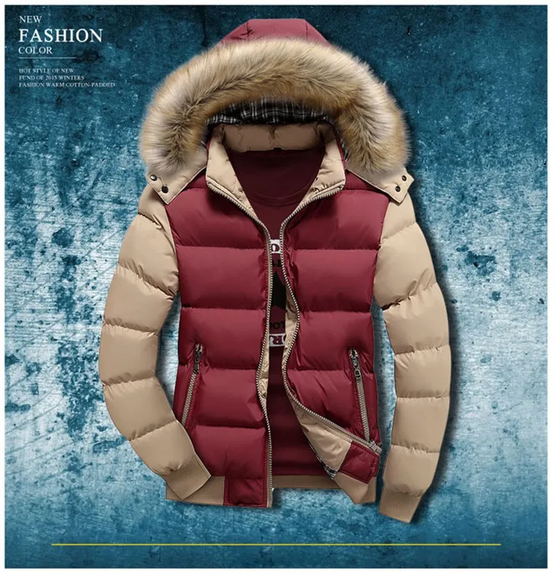 Winter jacket men thicken mens parka jackets fur hooded fashion warm casual cotton outdoor outerwear men