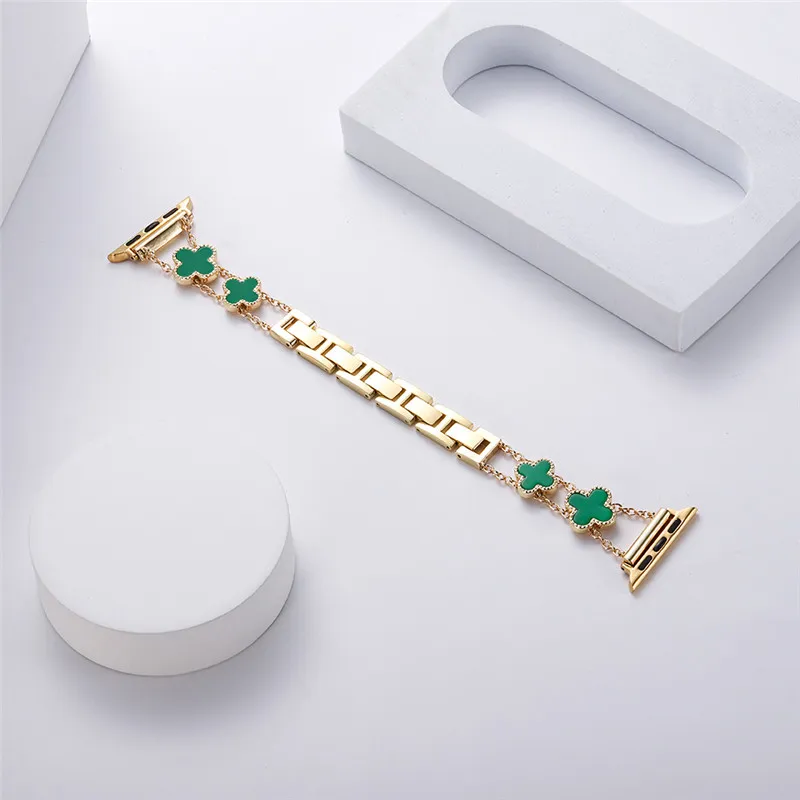 Metal diamond straps for Apple watch 7 45mm 41mm 6 5 4 SE 44mm 40mm iwatch 3 2 42mm 38mm four-leaf clover Luxury designer watchband strap