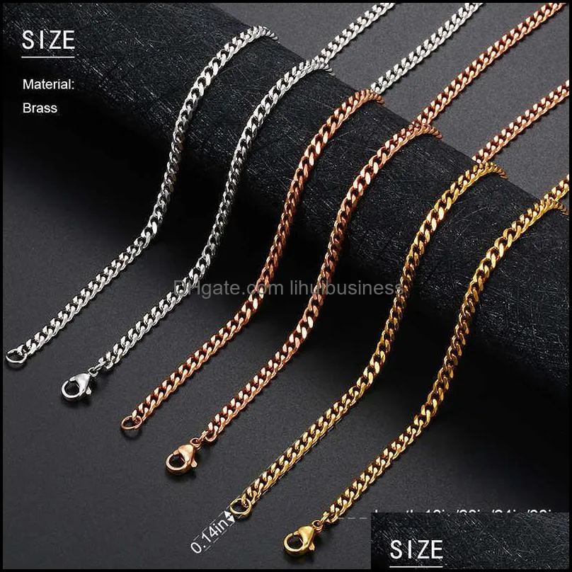 5pcs/Set 3mm  Cuban Link Chain StainlSteel Necklace Women Men`s Curb Cuban Gold Chain Male Jewelry Gifts Y0528