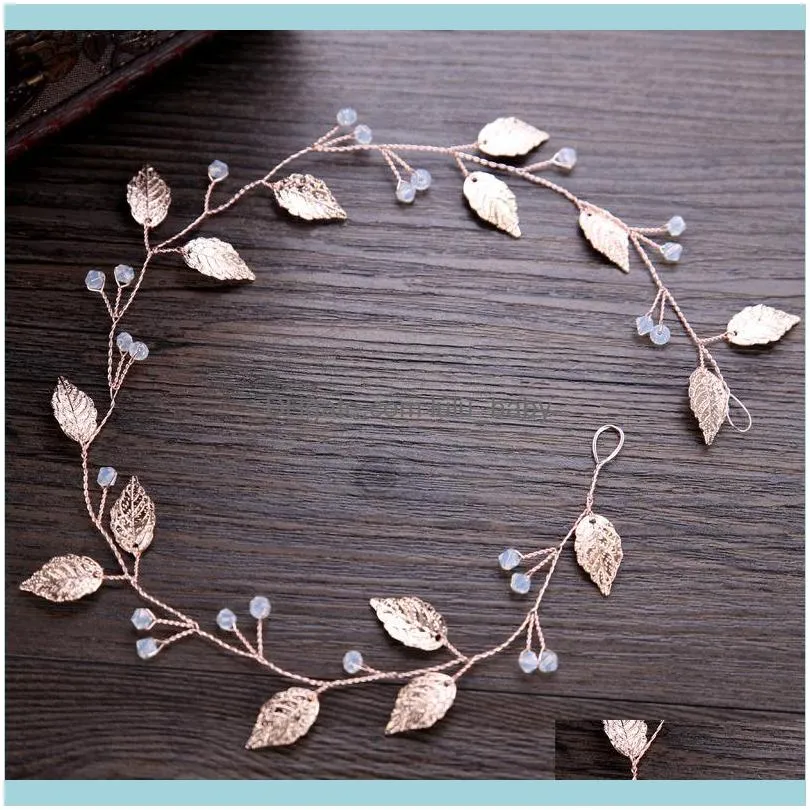 Opaski na głowę biżuteria Rose Gold Leaf Crystal Bridela Opaska na głowę ślubna Hair Hair Aessories Women Wedding Tiary i korony biżuteria na głowę