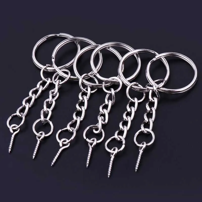 50Pcs Screw Eye Pin Key Chains With Open Jump Ring Chain Extender Eye Pins Split Keyring Jewelry Making Findings G1019