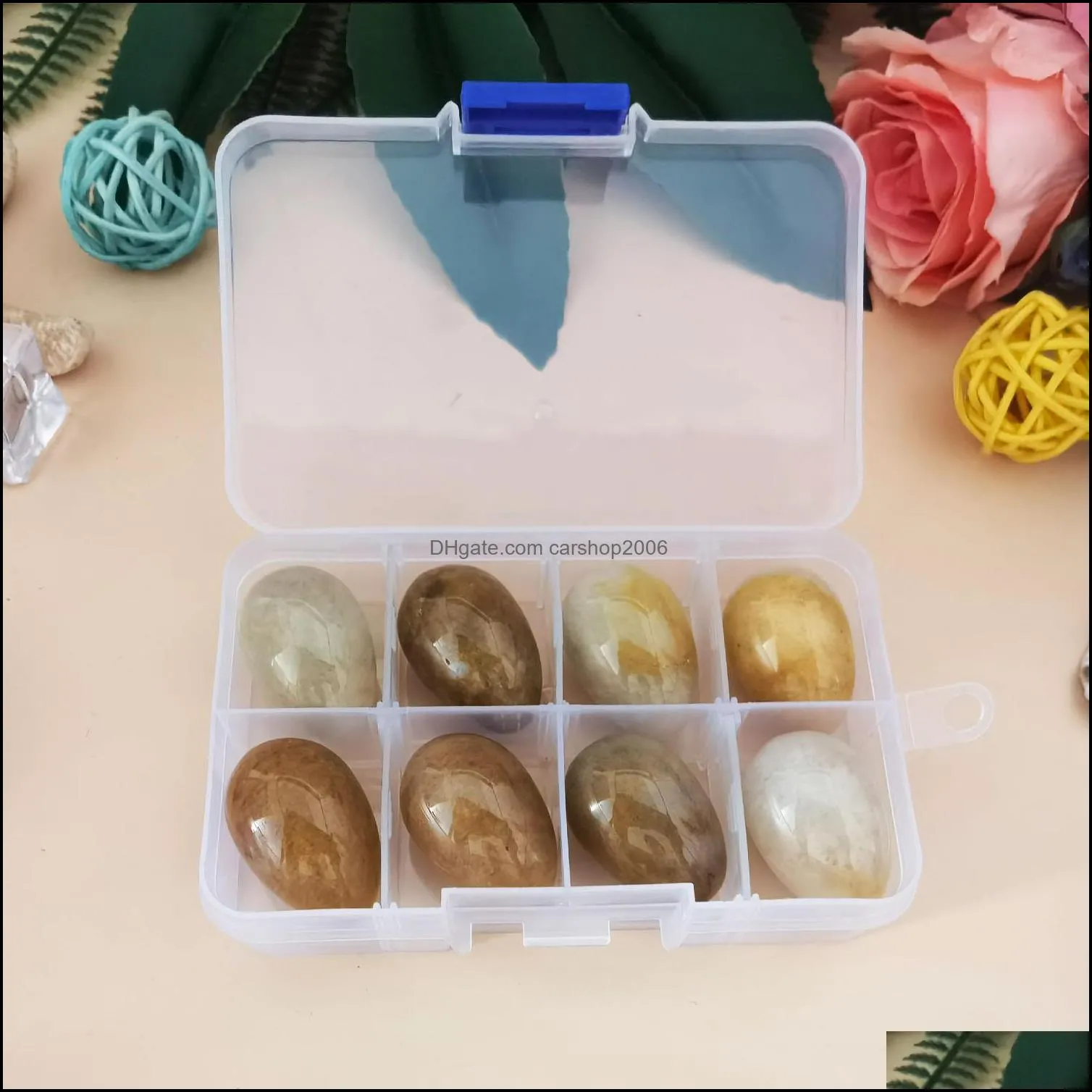 8-piece loose gemstone egg shaped crystal gem Chakra Healing balance kit with box for collectors, aura therapists and yoga
