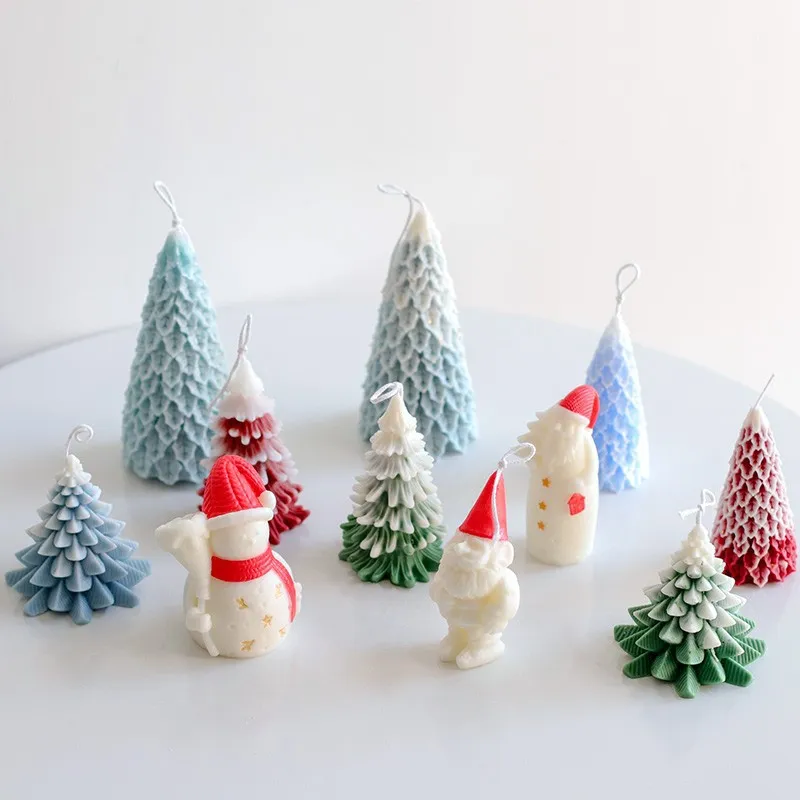 3D Kerstboom Silicone Mold DIY Pine Sneeuwman Aromatische Kaars Zeep Making Vorm Kerstmis Geschenken