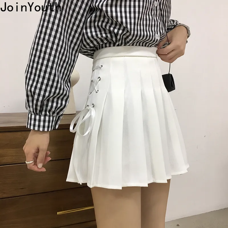 Joinyouth Lace Up High Waist A-Line Mini Skirt 100% Cotton for