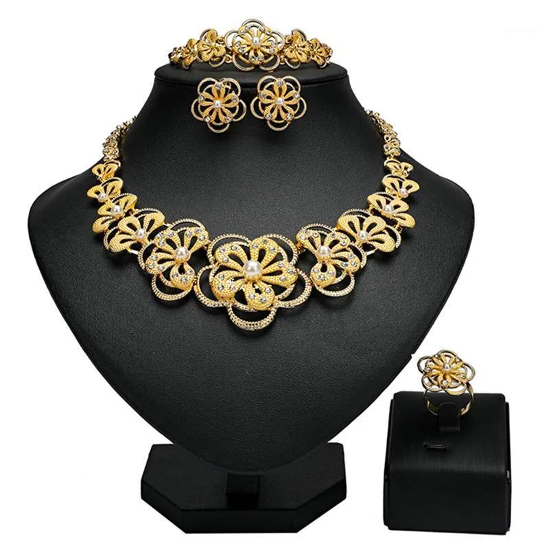Earrings & Necklace Right 2021 Noble Gold Designer Jewelry Set Nigerian Wedding Fashion African Woman Costume Wholesale