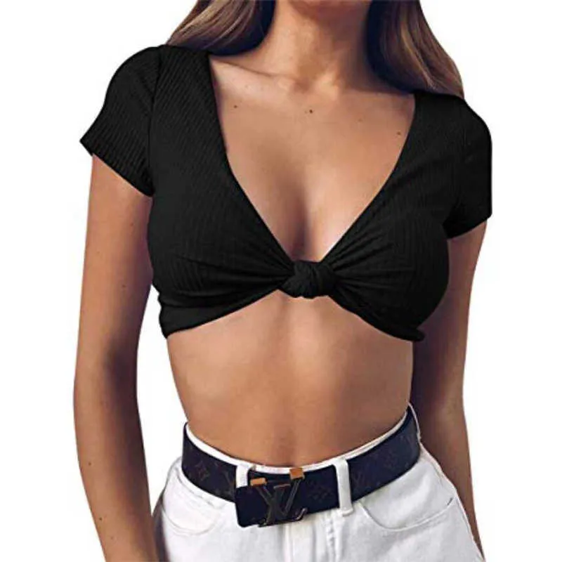 Damen T-Shirt Mit V-Ausschnitt & Knoten – Lässiges Baumwoll-Shirt Für Sommer, Alltag, Party, In Vielen Farben