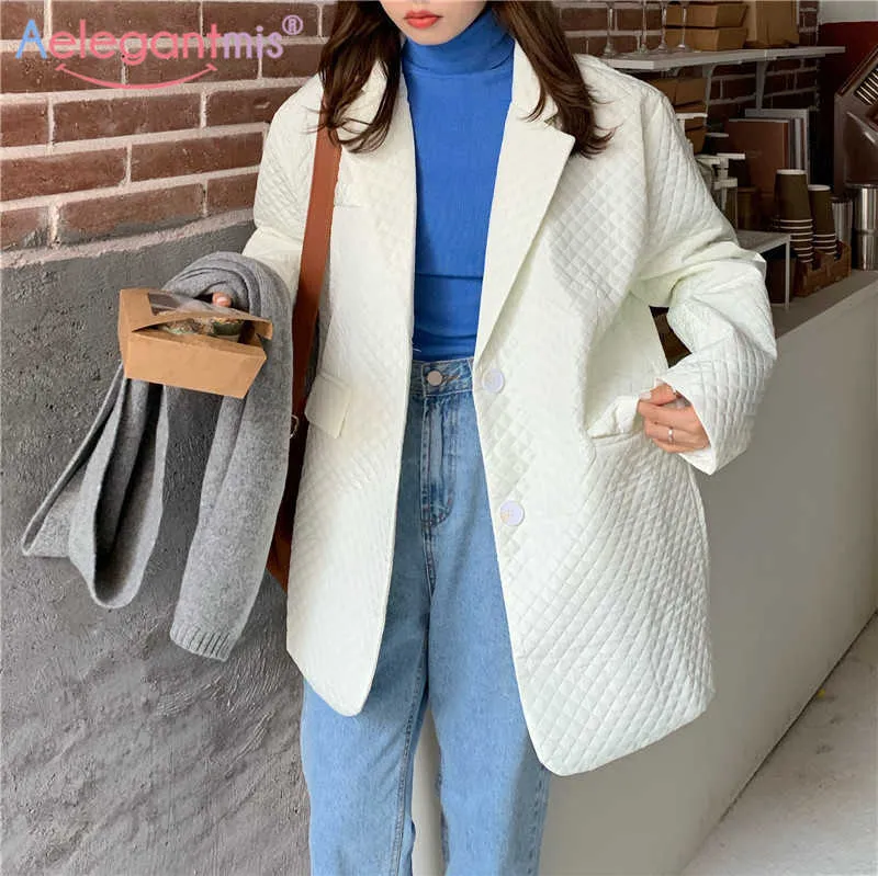 Aelegantmis Corée Lâche Ceintures Argyle Blazer Femmes Palid Ceinture Oversize Mince Manteau Femme Haute Qualité Casual Élégant Veste Parka 210607