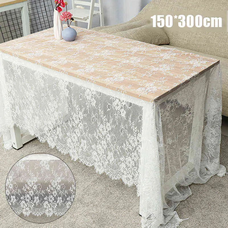 Vintage White Lace Table Cloth Wedding Party Decor Translucent Table Cover Embroidered Tablecloth for Home Decor 150*300cm