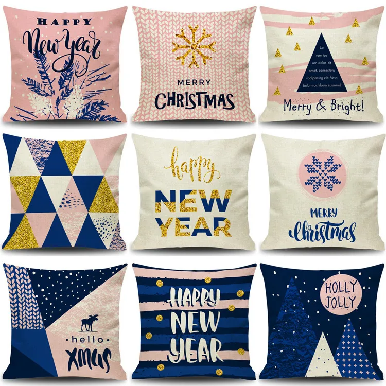 Merry Christmas Decorator Pillow Case Festive XMS Happy New Year Home Bar Decoration Pillowcase Digital Printing Cushion Cover