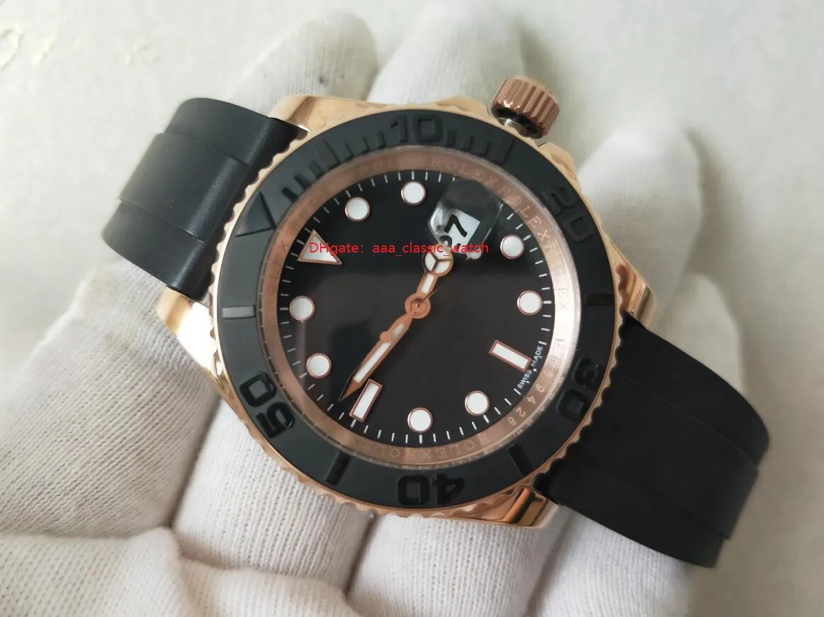 Верхние высококачественные наручные часы 40 -мм черный циферблат 116655 Brose Gold Sapphire Rubber Rubbelet Bracelet Автоматические мужские часы Watches279U