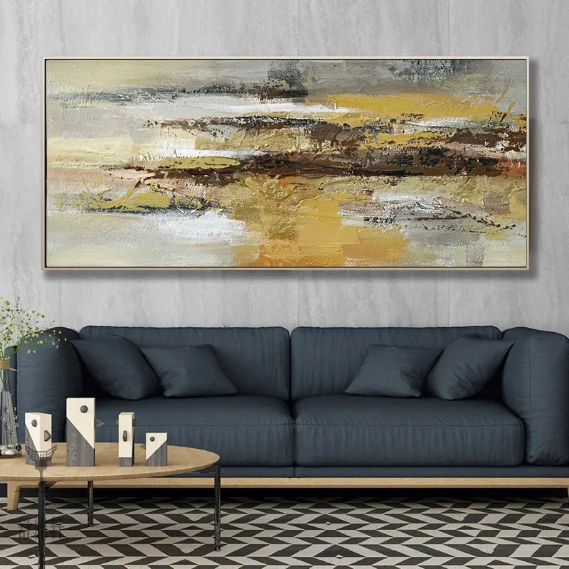 Abstract Yellow Oil Painting Printed On Canvas Modern Home Decor Wall Art Pictures For Living Room Golden Posters And Prints