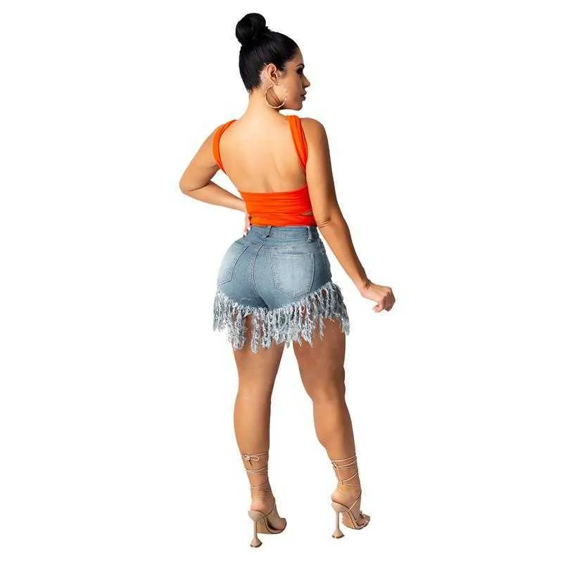 Wholesale Items Jeans 2021 Sexy Summer Denim Shorts High Waist Solid Color Tassel Fashion K7297