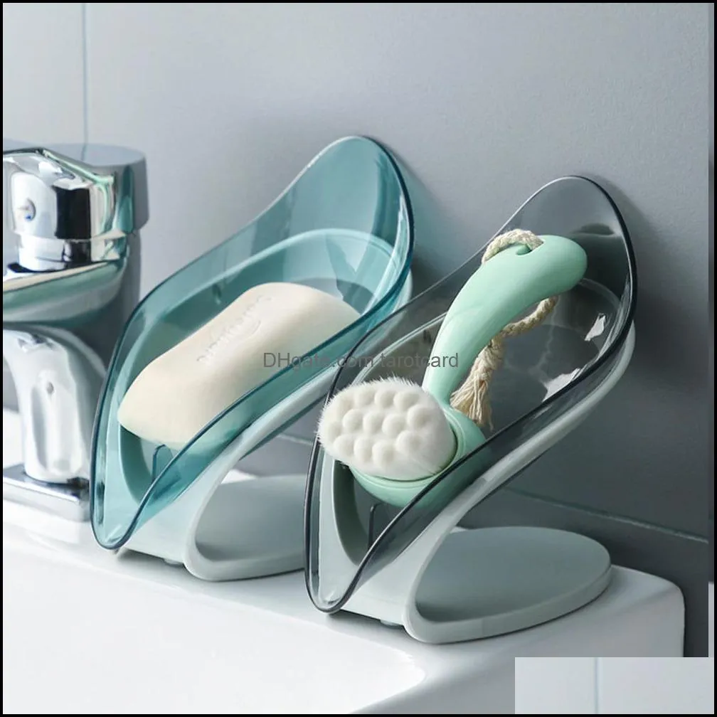 Leaf Shape Soap Dish Creative Drain Soap Holder Perforated Suction Cup Soaps Box for Bathroom Accessories