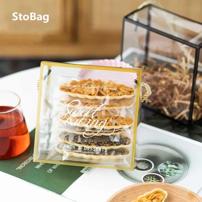 StoBag 10pcs Transparent Portable Box Wedding Birthday Party Baby Shower Baking Cookies Cake Boxes And Packaging Decoration 210602