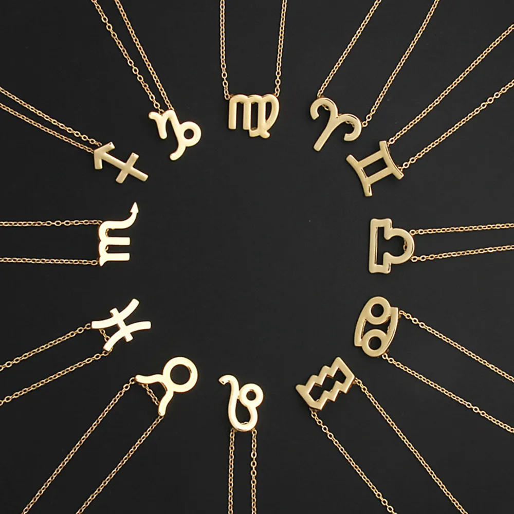 Amerikaanse voorraad HOT 12 Zodiac kettingen met cadeau kaart sterrenbeeld teken hanger zilveren kettingen ketting voor mannen vrouwen mode-sieraden in bulk