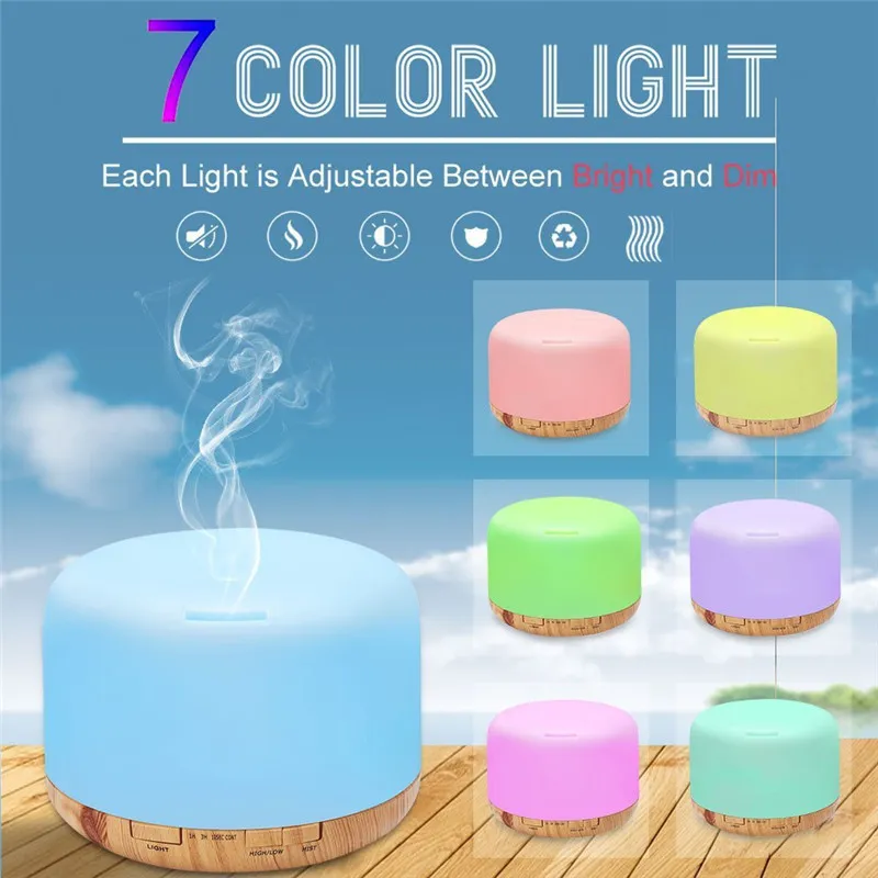 500ML Air Aroma Humidifier Wood Grain 7 Color LED Lights Electric Aromatherapy Essential Oil Aromas Diffuser