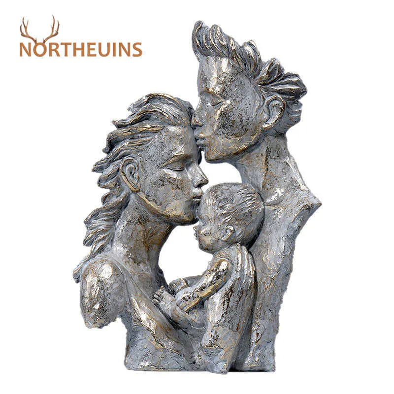 NORTHEUINS Figure di famiglia in resina Figurine Statua Scultura moderna Home Loft Accessori per decorazioni da scrivania Oggetto per soggiorno