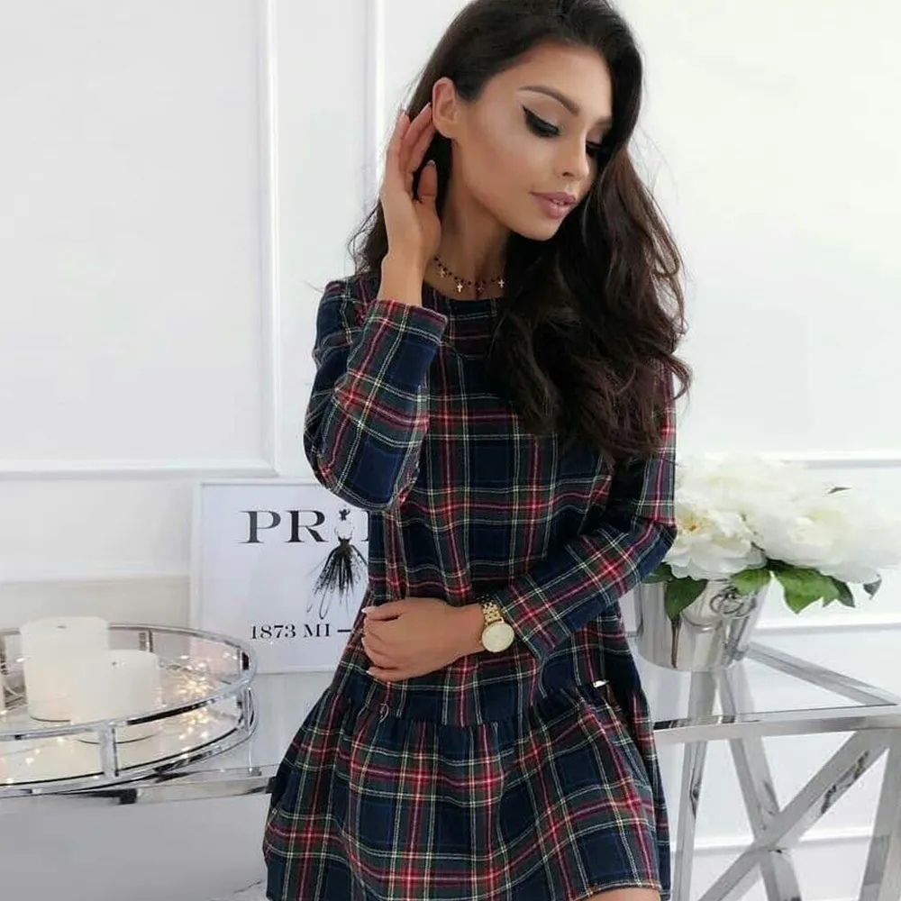 Red Plaid Slim Fit Plaid Dress With Long Sleeves For Winter Xmas Party Scottish Plique Cotton Mini Plaid Dress D30 201008 From Xue04 11.05 DHgate.Com