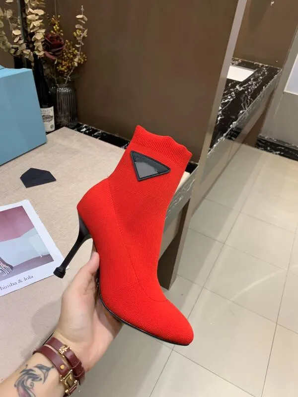 classical brand woman round toe stiletto heel sexy ankle boots femal breathable elastic sock boots