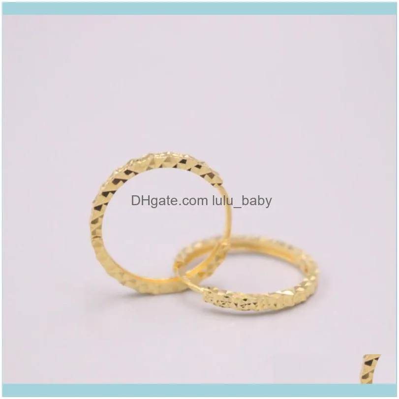 Real Pure 18K Yellow Gold Earrings Gift Carved Circle Hoop About 1.5g For Woman & Huggie